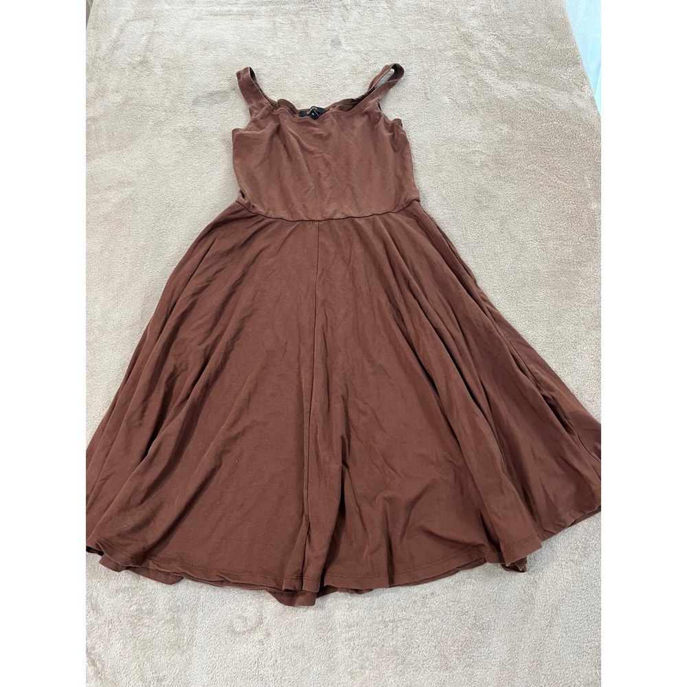 Quince Tencel Jersey Fit Flare Mini Dress Women Size Small Brown Stretch EUC